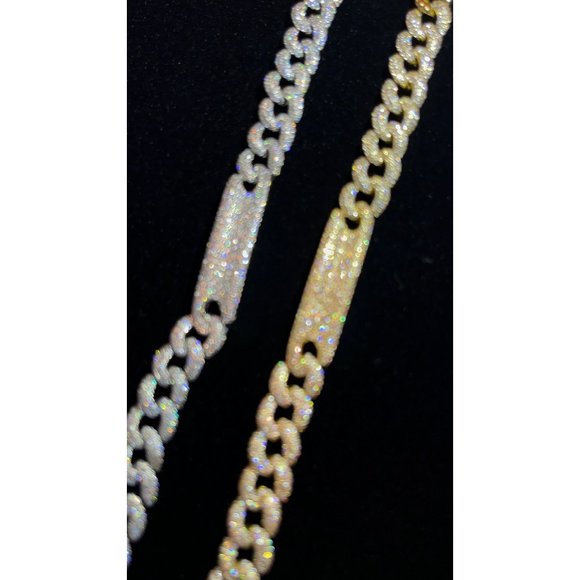 Gold Plated 12mm Pave Diamond CZ Cuban Link ID Bracelet, Cuban Link Bar Bracelet - Picture 8 of 8